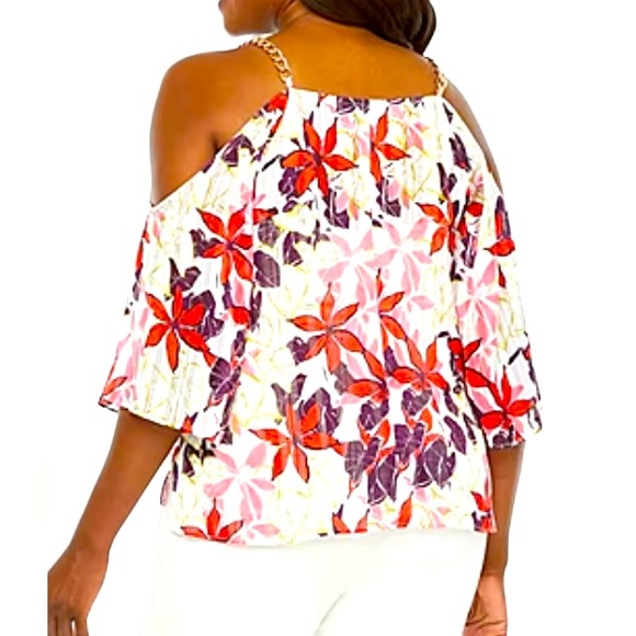 Women’s cold shoulder 3/4 sleeve floral print top by bold Elements NWT size L - Picture 3 of 10